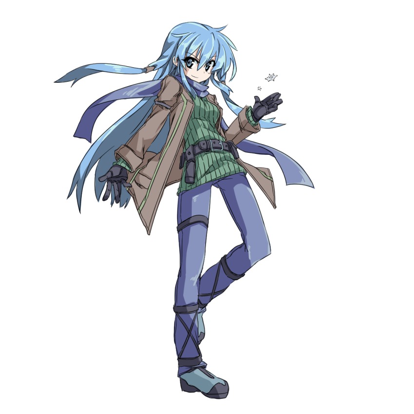1girl, akasaka_koutarou, alternate_costume, blue_eyes, blue_hair, blue_scarf, breasts, duel_monster