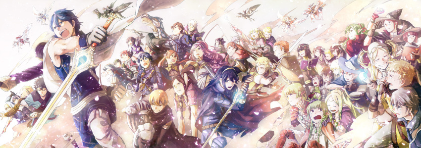 6+boys, 6+girls, animal_ears, blouse, book, bow_(weapon), brady_(fire_emblem), braid
