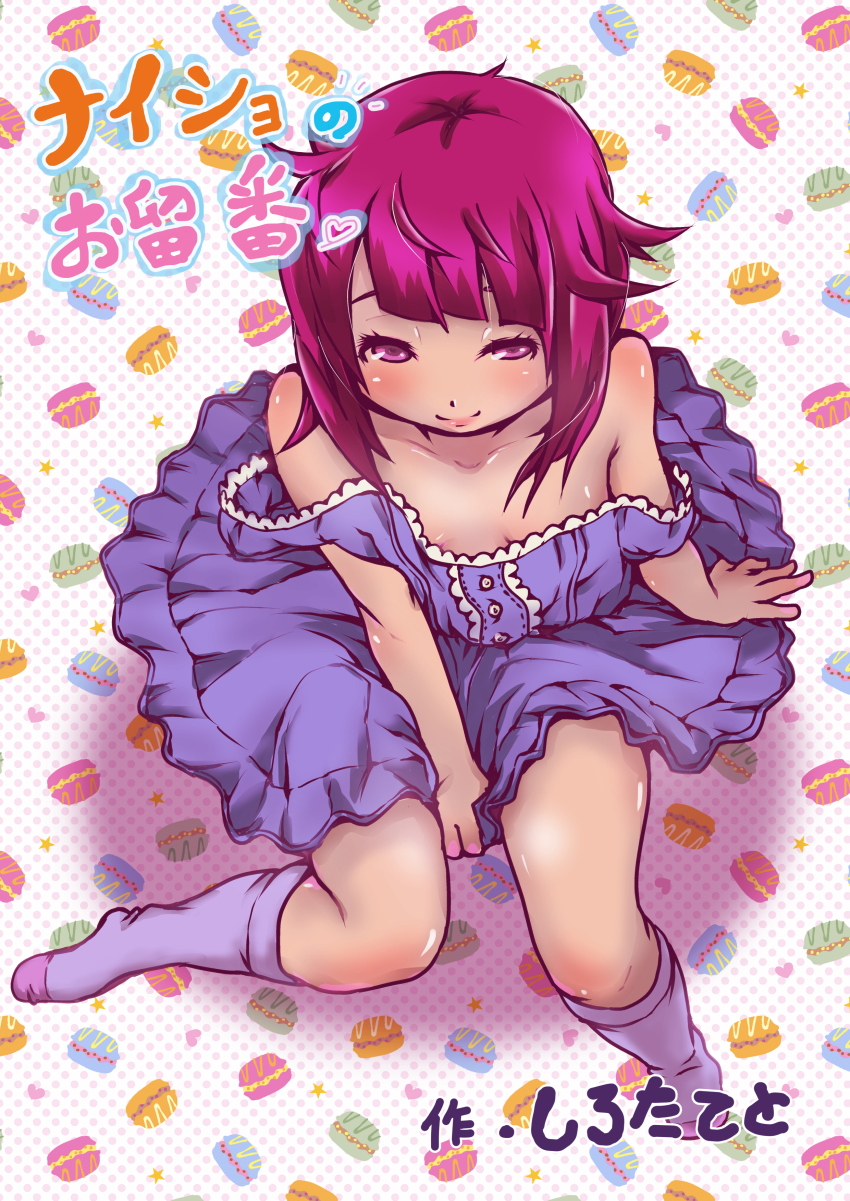 1girl, absurdres, breasts, dress, female_focus, from_above, highres, kneehighs