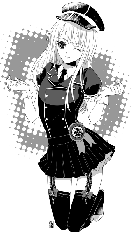 10s, 1boy, ;), black_thighhighs, crossdressing, crossdressing_(mtf), dress, fu_yukari