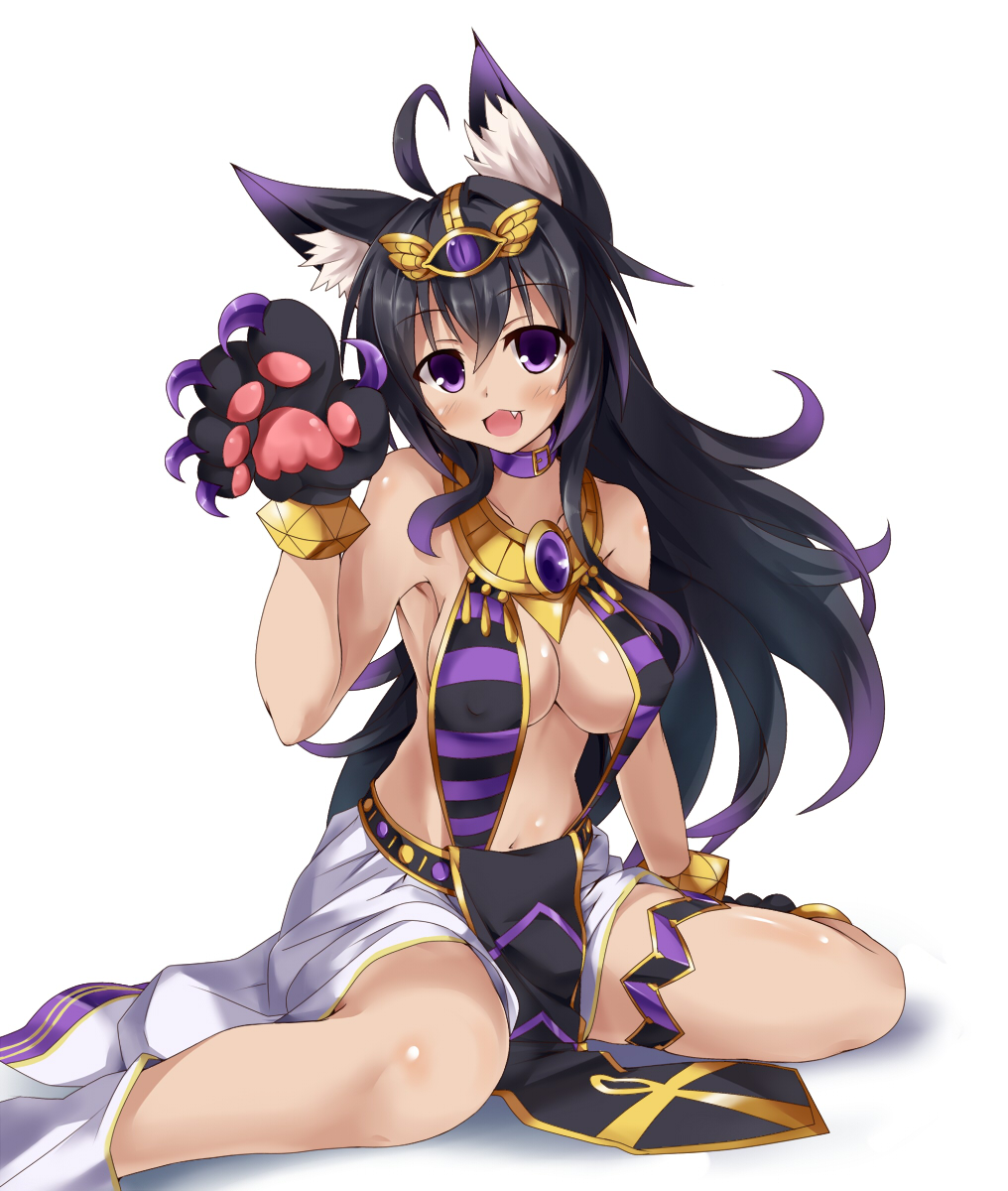 10s, 1girl, ahoge, ancient_egyptian, animal_ears, animal_hands, armpits, bare_shoulders