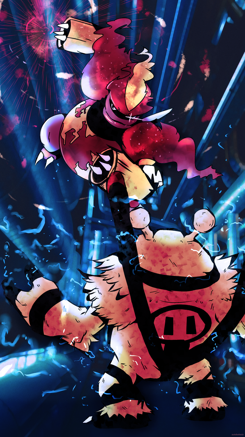 antennae, autobottesla, battle, electivire, electricity, fire, gen_4_pokemon, highres