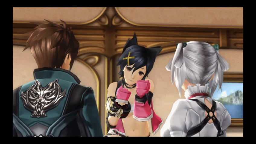 10s, 1boy, 2girls, 3d, animal_ears, animated, animated_gif, bouncing_breasts