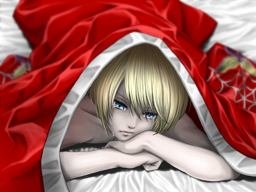 1boy, alois_trancy, blonde_hair, blue_eyes, crying, japanese_clothes, kimono, kuroshitsuji