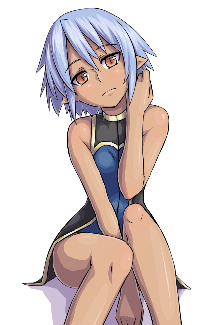 1girl, anime_coloring, bad_id, bad_pixiv_id, bare_shoulders, blue_hair, brown_eyes, dark-skinned_female