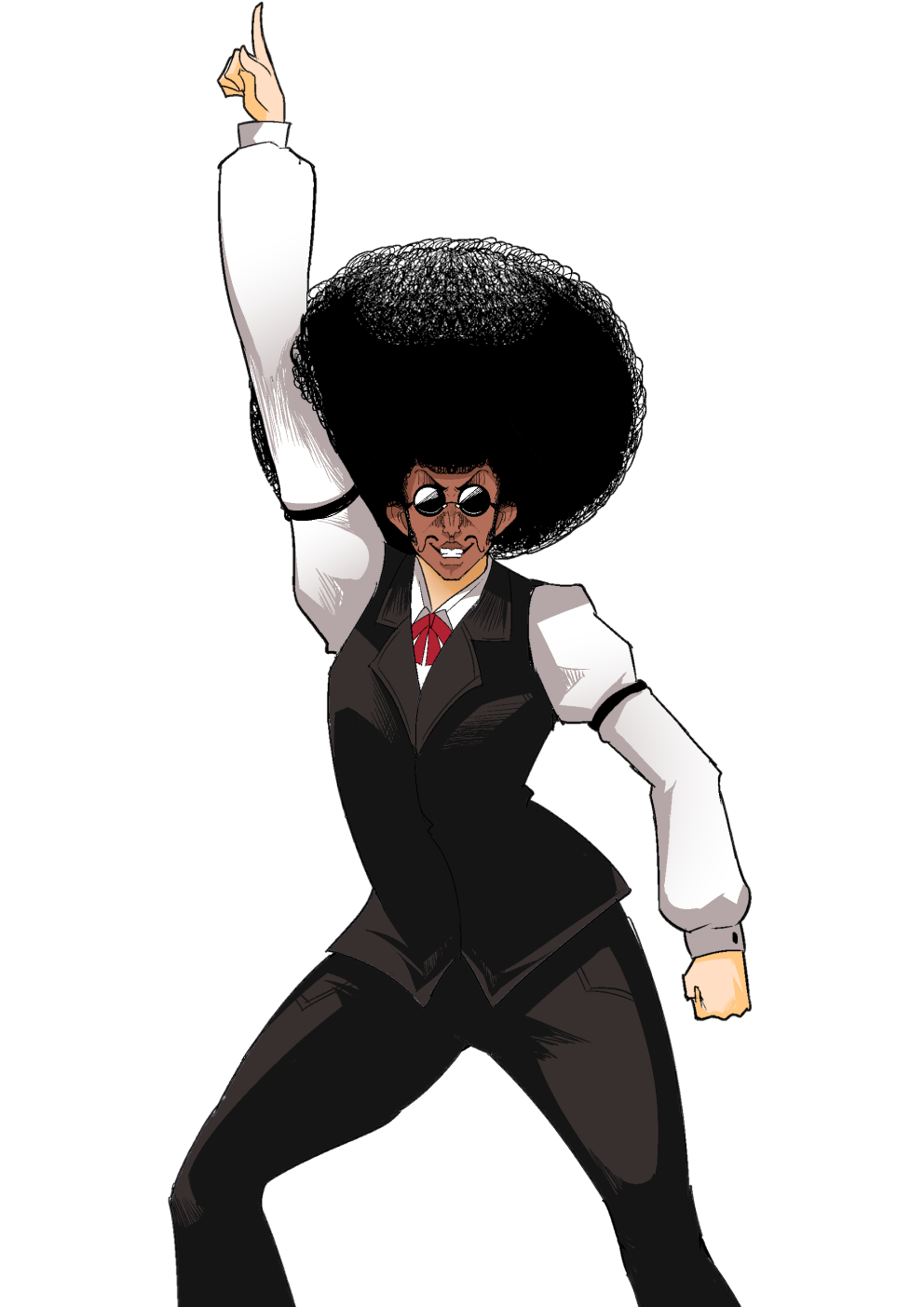 1boy, afro, amakasu_barley_tenji, comic, dress_shirt, facial_hair, grin, highres