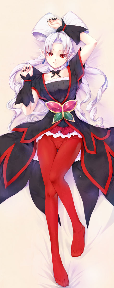 1girl, akagi_towa, albino, black_bow, black_nails, bow, bowtie, dakimakura_(medium)