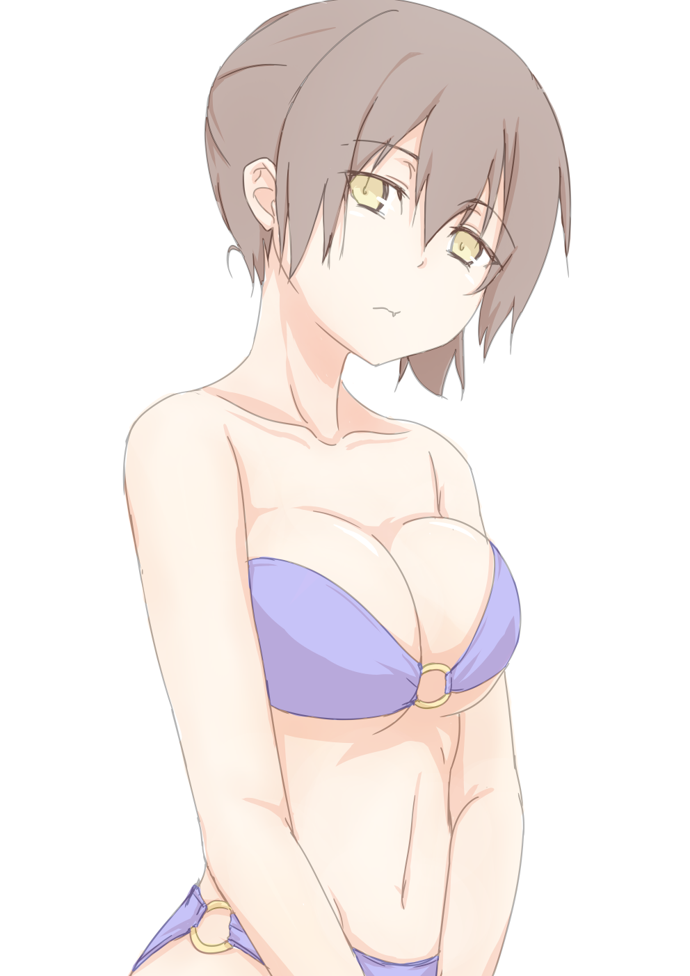 10s, 1girl, bad_id, bad_pixiv_id, bare_shoulders, bikini, breasts, brown_eyes