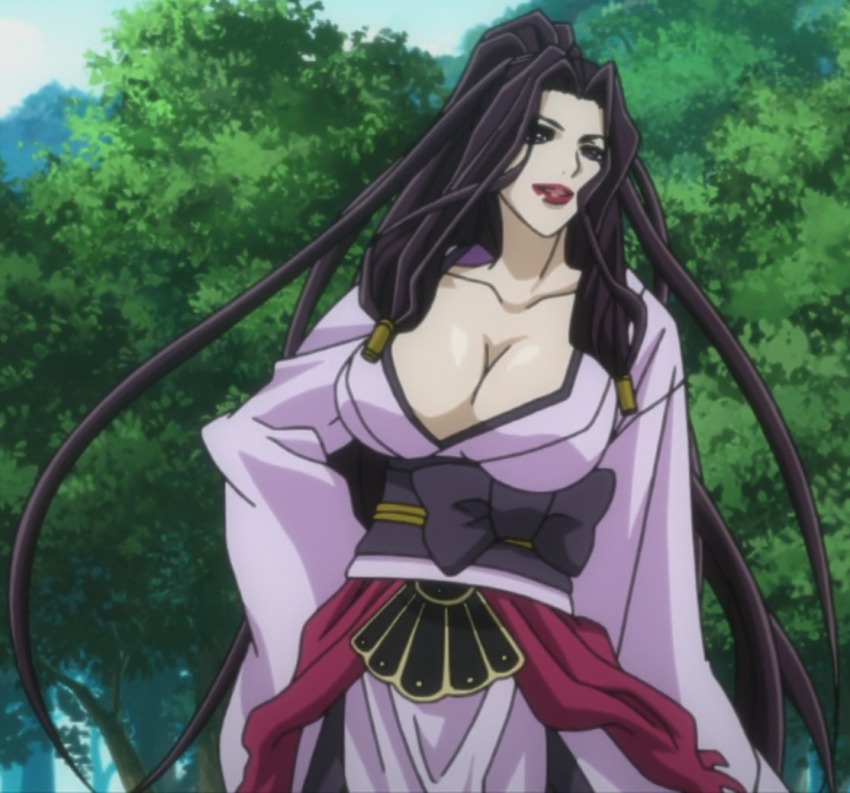 1girl, black_hair, brave_10, breasts, corset, female_focus, kaiyo_(brave_10), large_breasts