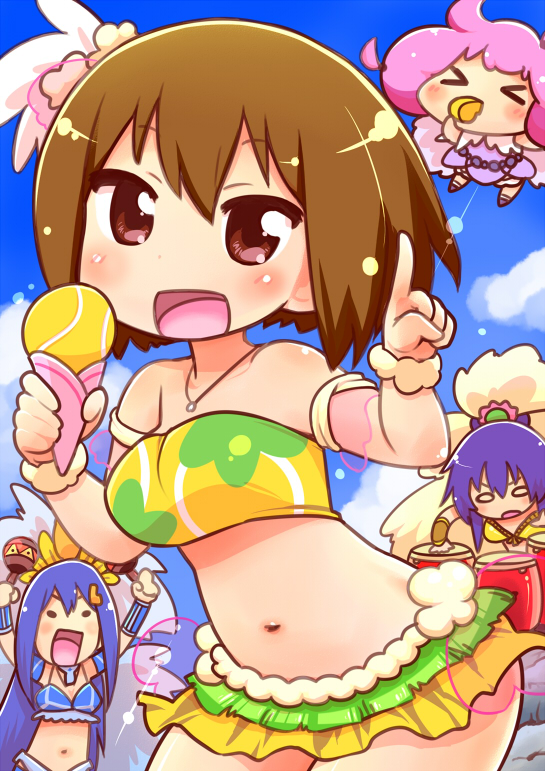 >_<, 10s, 4girls, :d, ball, bandeau, bandou_marimo, blue_hair