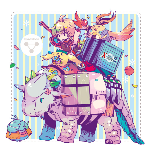 chibi, crate, flower, flower_on_head, food, fruit, mebu, monado