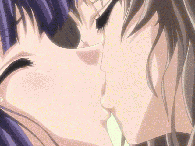 00s, 2girls, animated, animated_gif, blush, french_kiss, glasses, harukawa_tomomi, kao_no_nai_tsuki, kiss, kuraki_suzuna, multiple_girls, saliva, tongue, yuri