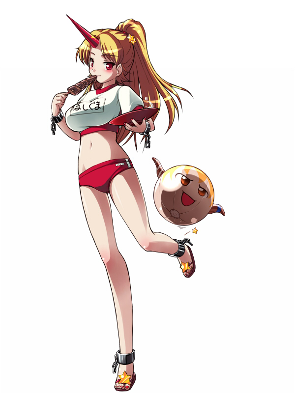 1girl, alternate_costume, ball, beachball, blonde_hair, buruma, chain, female_focus