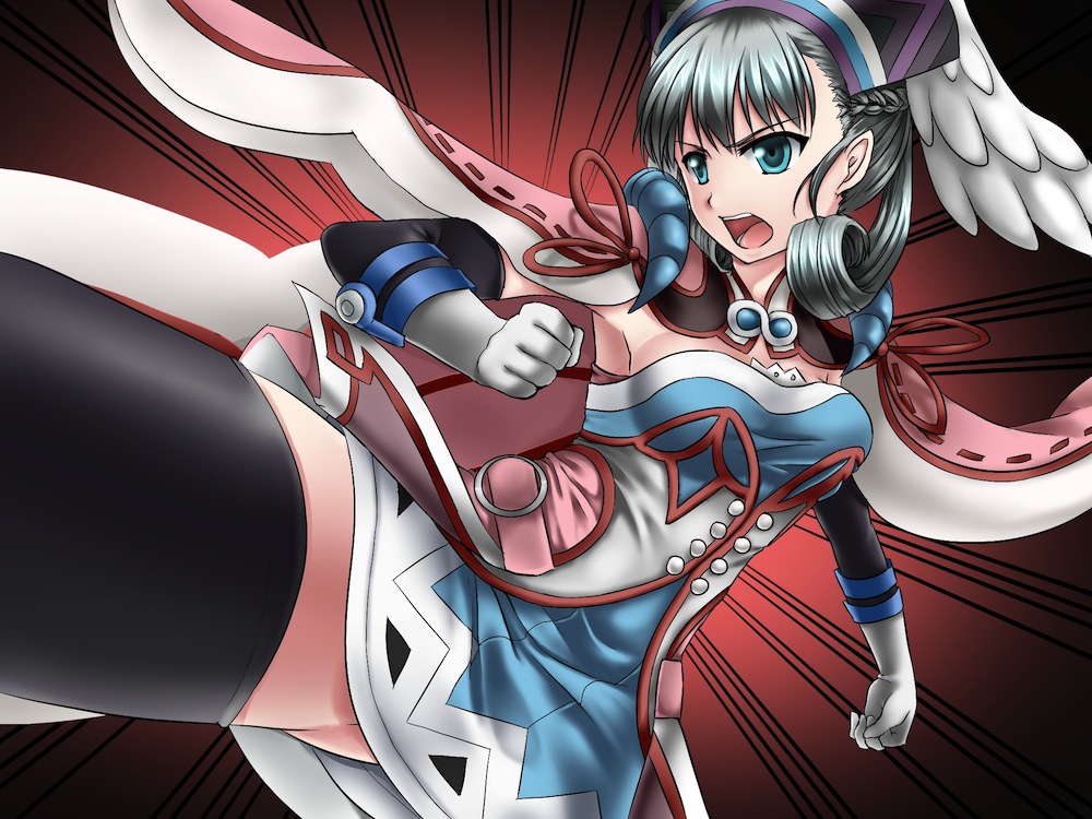 1girl, blue_eyes, cape, curly_hair, female_focus, flying_kick, gloves, hat