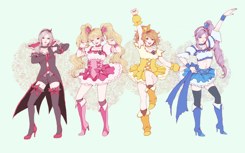 00s, 4girls, ;p, aco_(usausausa), aono_miki, arm_garter, arm_up, arm_warmers