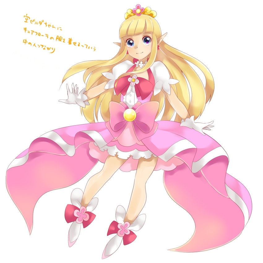 1girl, blonde_hair, blue_eyes, boots, bow, cosplay, cure_flora, cure_flora_(cosplay)