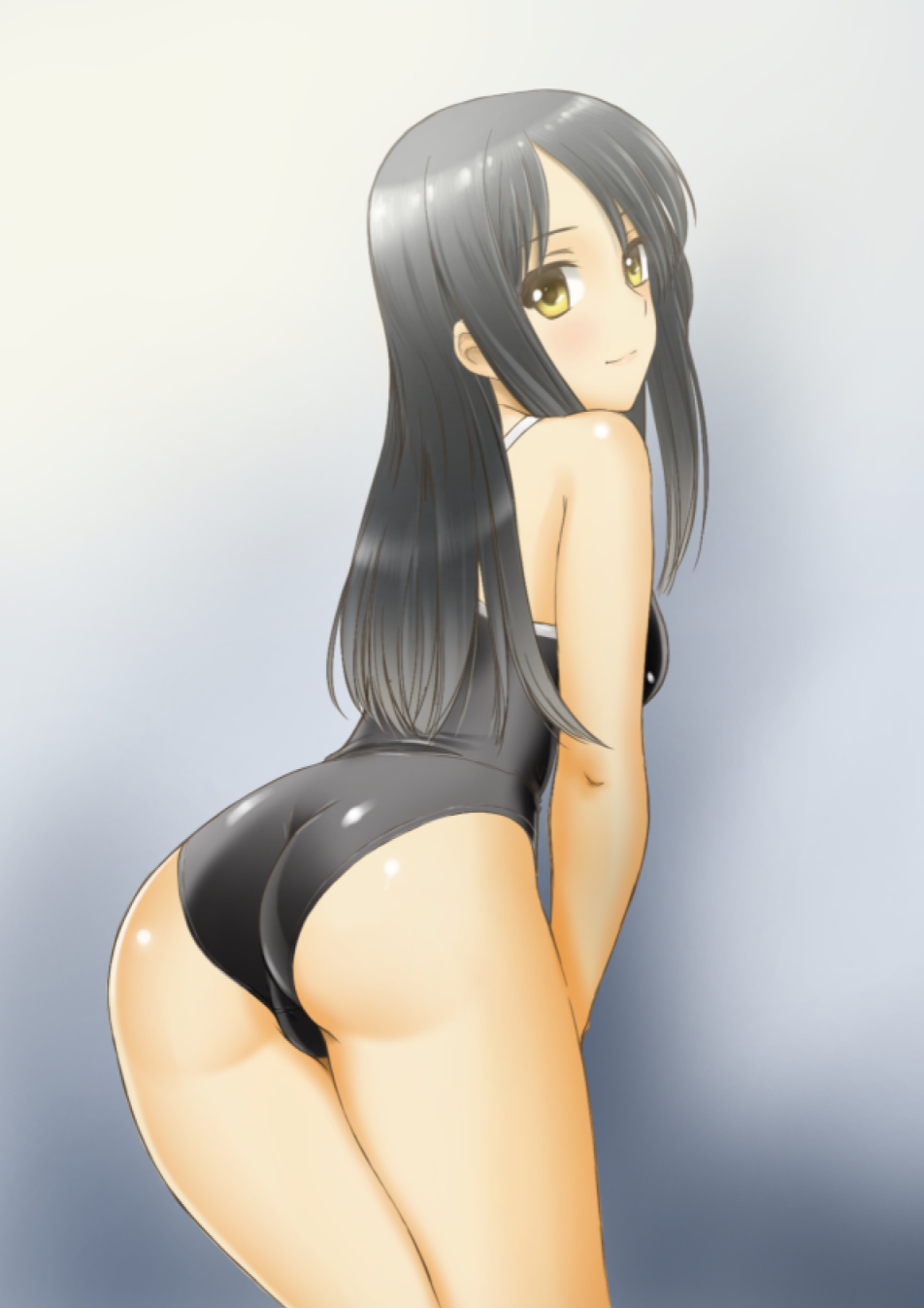 1girl, ass, black_hair, chaborin, competition_school_swimsuit, female_focus, highres, long_hair