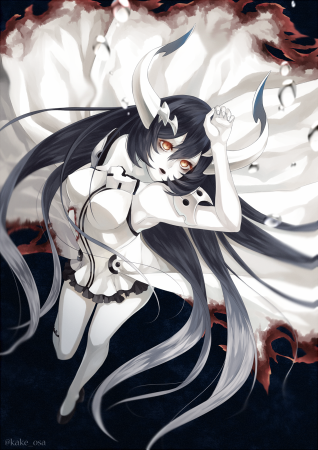 10s, 1girl, abyssal_ship, anchorage_water_oni, bad_id, bad_pixiv_id, black_hair, breasts