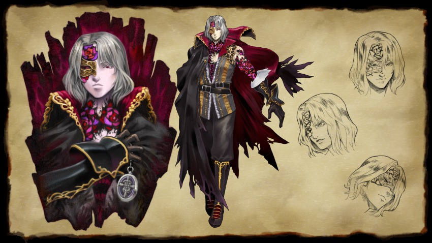 1boy, bloodstained:_ritual_of_the_night, bloodstained_(series), boots, cape, concept_art, gebel_(bloodstained), highres