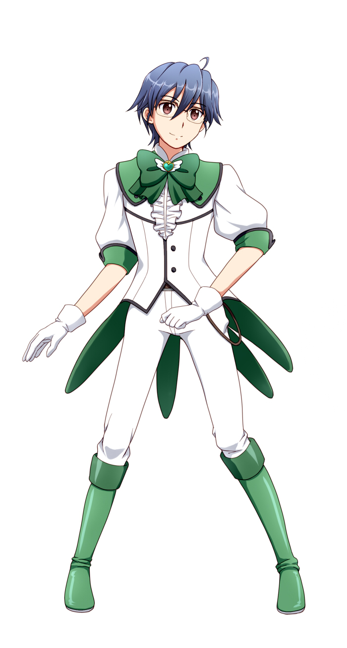 10s, 1boy, ahoge, binan_koukou_chikyuu_bouei-bu_love!, blue_hair, boots, brown_eyes, full_body