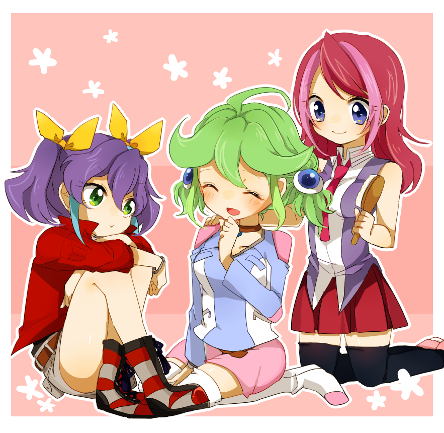 3girls, ahoge, alternate_hairstyle, bad_id, bad_pixiv_id, blue_eyes, blue_hair, boots