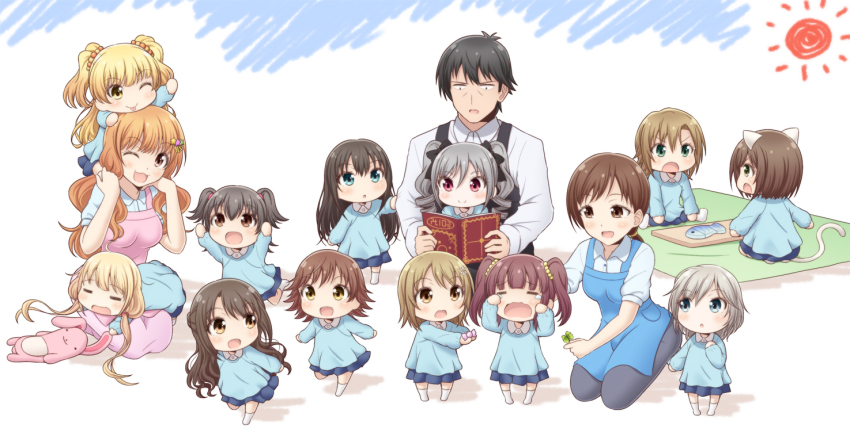 10s, 6+girls, :d, ;p, =_=, aged_down, akagi_miria, anastasia_(idolmaster)