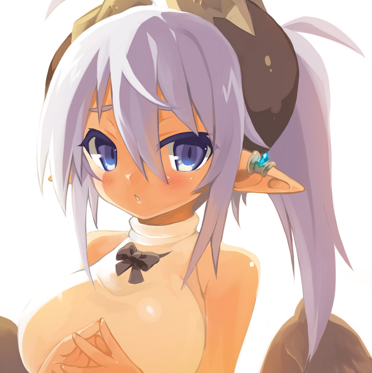 1girl, blush, breasts, demon_horns, eteru_(mofuaki), feathered_wings, female_focus, horns