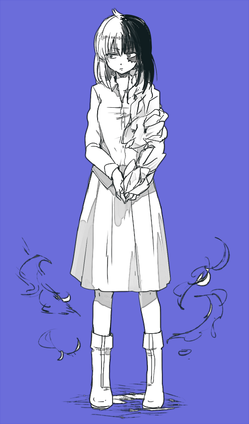 10s, 1girl, ahoge, asako_(itiba), boku_no_hero_academia, boots, burn_scar, dress_shirt