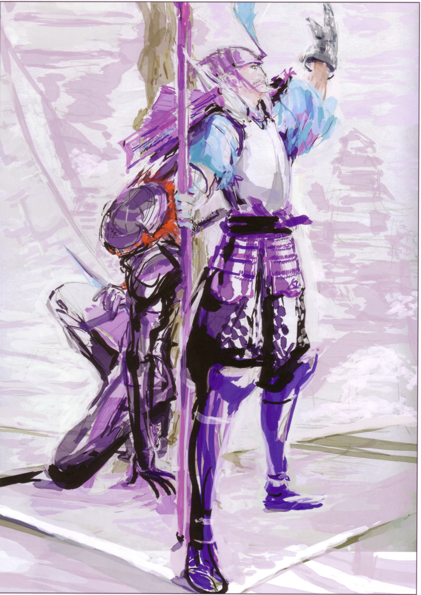 00s, 2boys, absurdres, armor, fuuma_kotarou_(sengoku_basara), highres, houjou_ujimasa_(sengoku_basara), male_focus