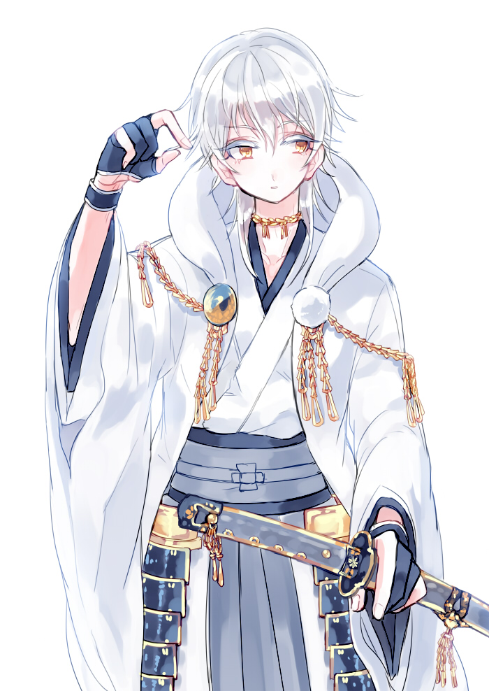 10s, 1boy, armor, bad_id, bad_pixiv_id, black_gloves, gloves, hakama