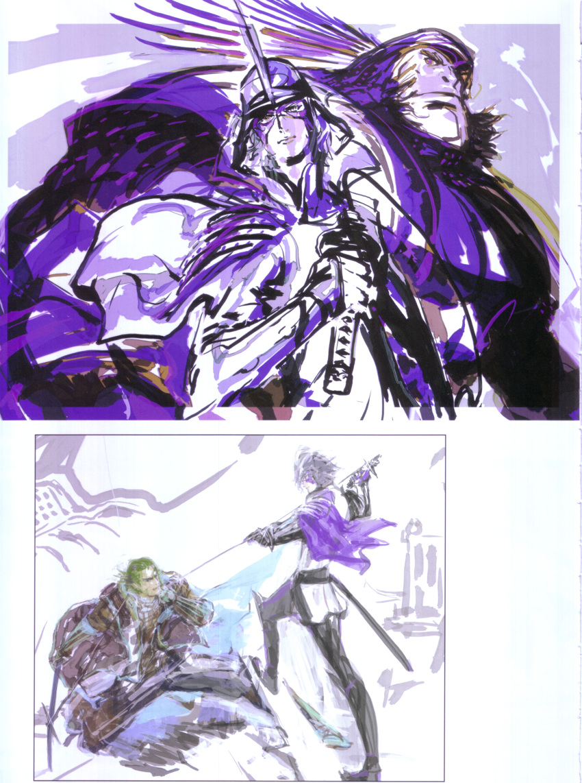 00s, 3boys, absurdres, armor, highres, katakura_kojuurou_(sengoku_basara), male_focus, mask