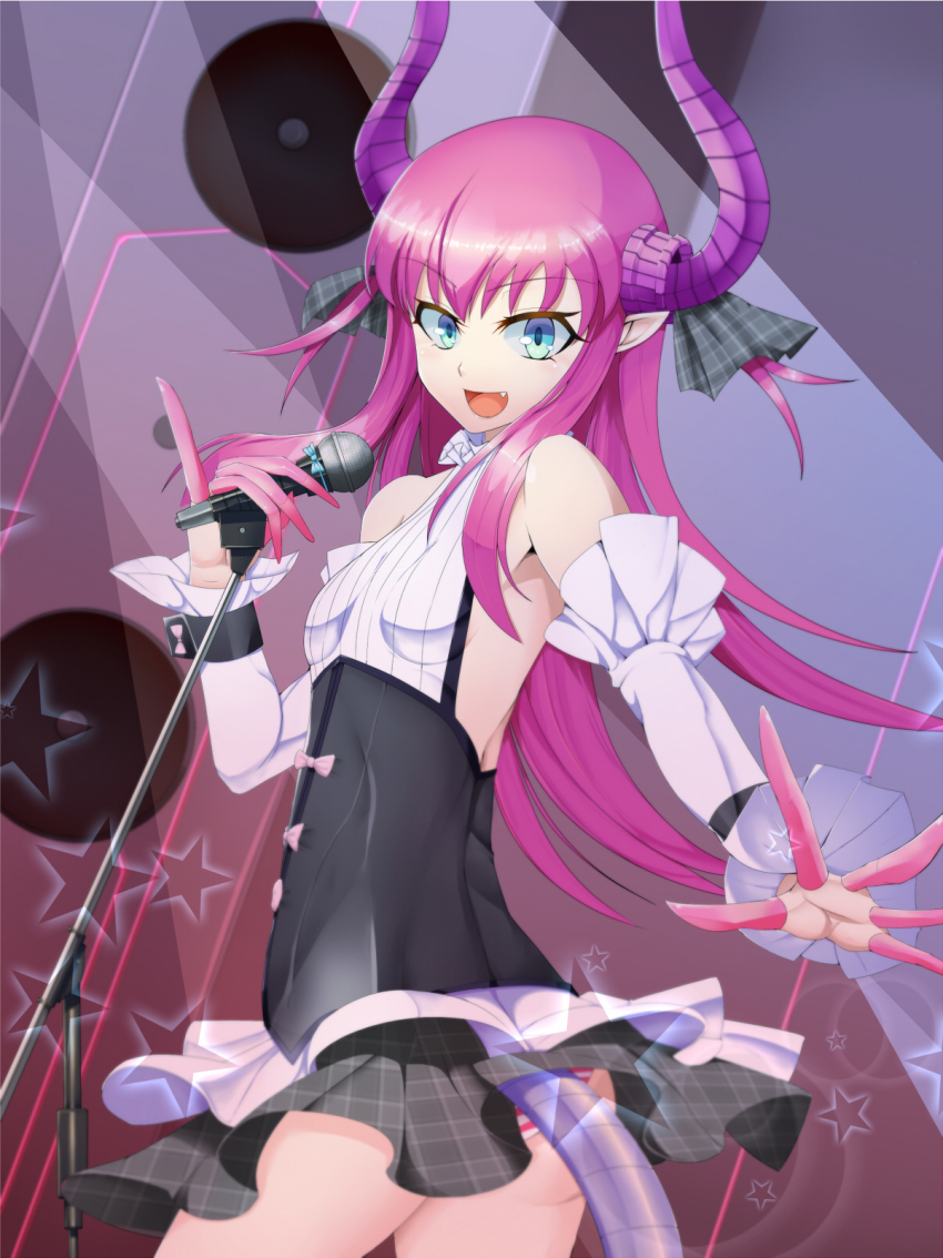 10s, 1girl, ass, blue_eyes, claws, detached_sleeves, elizabeth_bathory_(fate), elizabeth_bathory_(fate/extra), elizabeth_bathory_(second_ascension)_(fate), fate/extra, fate/extra_ccc, fate_(series), female_focus, gekishinn, highres, horns, long_hair, pink_hair, pointy_ears, rojiura_satsuki_:_chapter_heroine_sanctuary, solo, tail, two_side_up