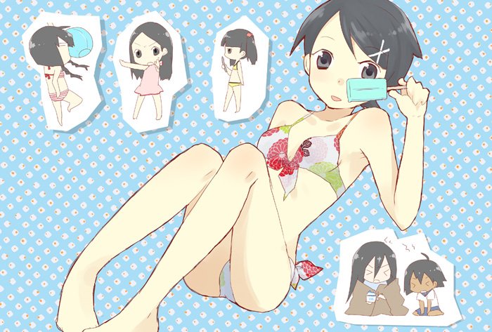 >_<, 00s, 6+girls, ass, bad_id, bad_pixiv_id, barefoot, bikini