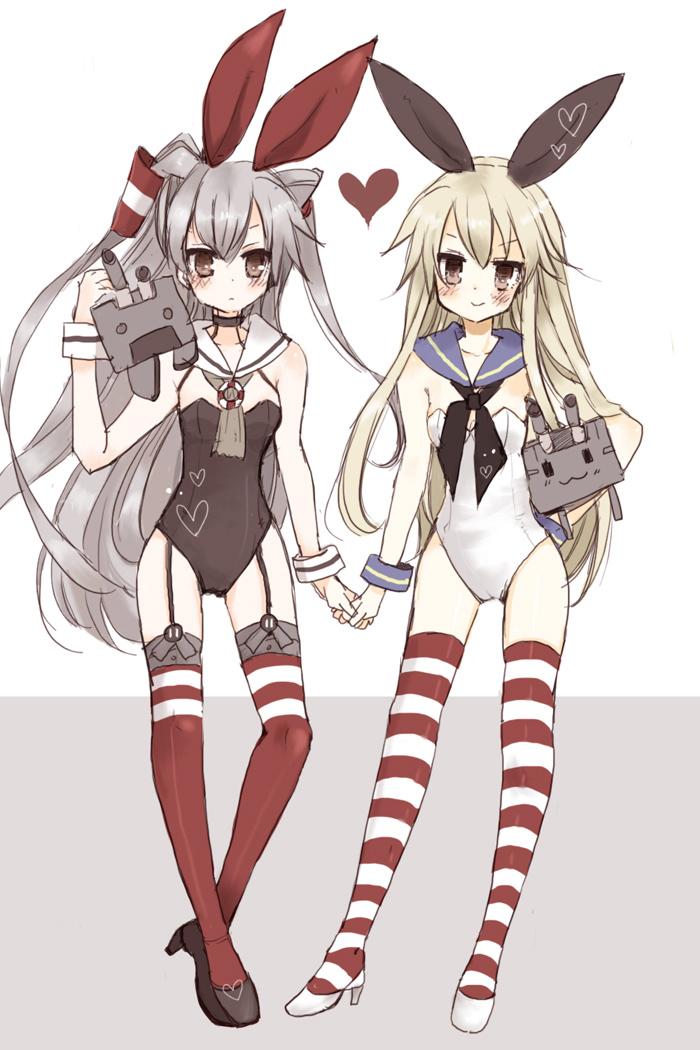 10s, 2girls, adapted_costume, amatsukaze_(kancolle), holding_hands, kantai_collection, long_hair, mito_(go!go!king!)