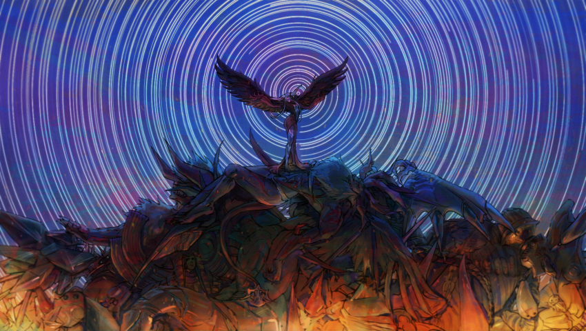 1990s_(style), 1girl, final_fantasy, final_fantasy_viii, highres, monster, monster_girl, multicolored_background