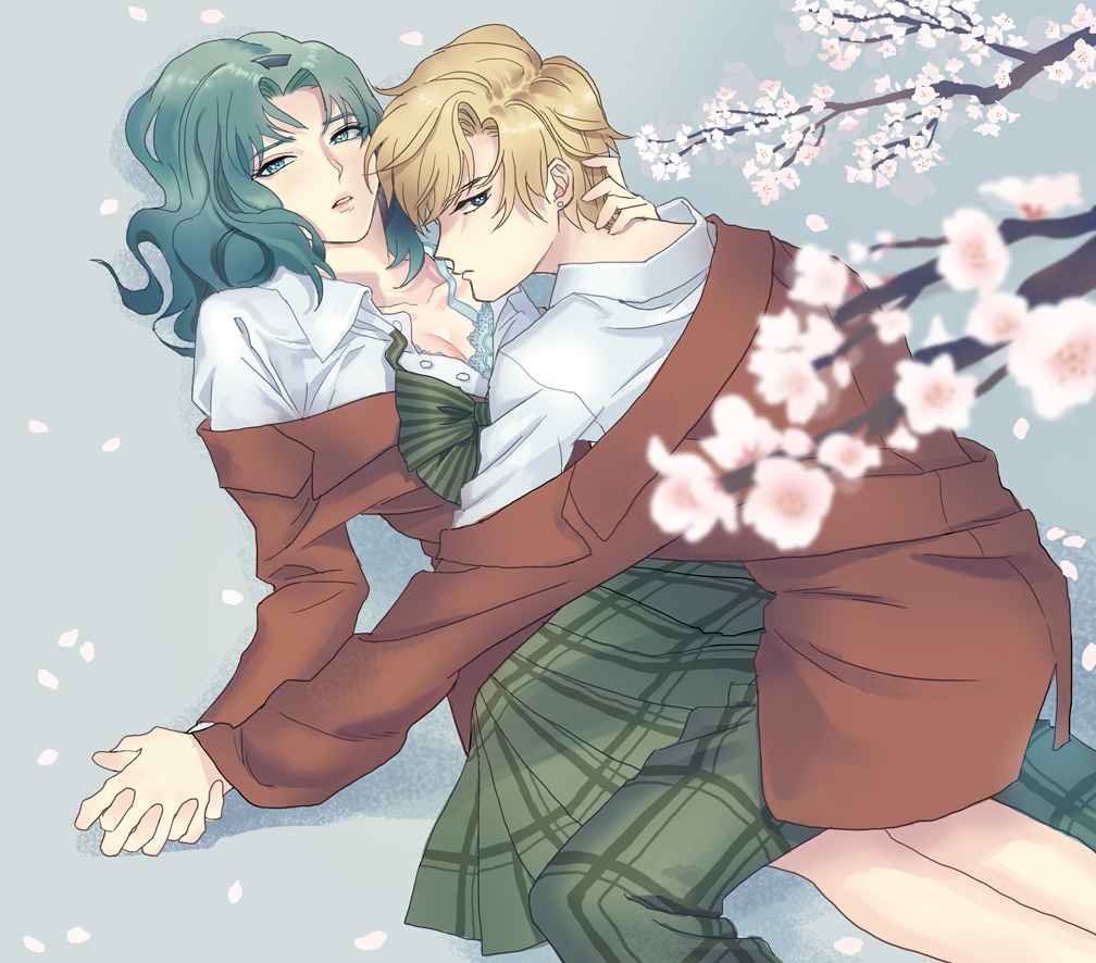 2girls, androgynous, aqua_eyes, aqua_hair, back, bishoujo_senshi_sailor_moon, bishoujo_senshi_sailor_moon_s, blazer