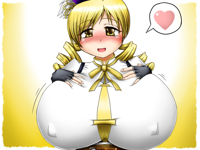 10s, baroque20320514fu, blonde_hair, blush, breasts, covered_erect_nipples, gigantic_breasts, hands_on_breasts