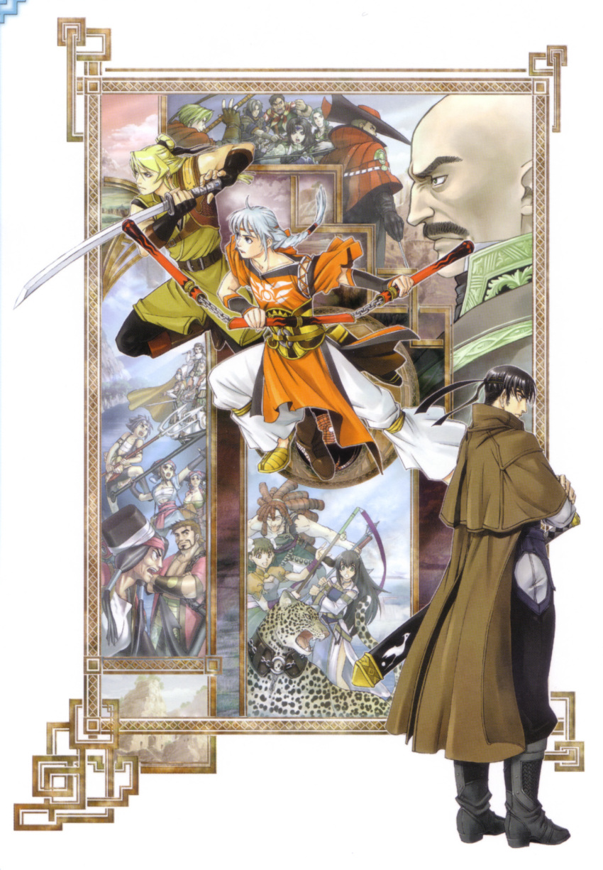 6+boys, 6+girls, belcoot_(suikoden), bernadette_egan, ernst, everyone, freyjadour_falenas, gavaya, gensou_suikoden, gensou_suikoden_v, georg_prime, harpoon, highres, katana, killey, kisara_(suikoden), konami, kyle_(suikoden), logg, lorelai_(suikoden), lun_(gensou_suikoden), marscal_godwin, multiple_boys, multiple_girls, nelis_(suikoden), norma_(suikoden), orok_(suikoden), polearm, raja_(suikoden), side_slit, spear, staff, subala_(suikoden), sword, three_section_staff, trident, viki, viki_(suikoden), volga_(suikoden), wand, weapon, whip, yahr_(suikoden), zweig