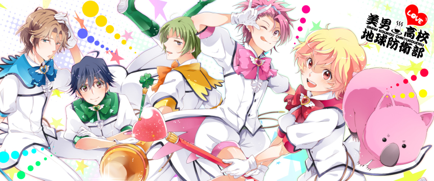 10s, 5boys, :p, \m/, bad_id, bad_pixiv_id, binan_koukou_chikyuu_bouei-bu_love!, blonde_hair