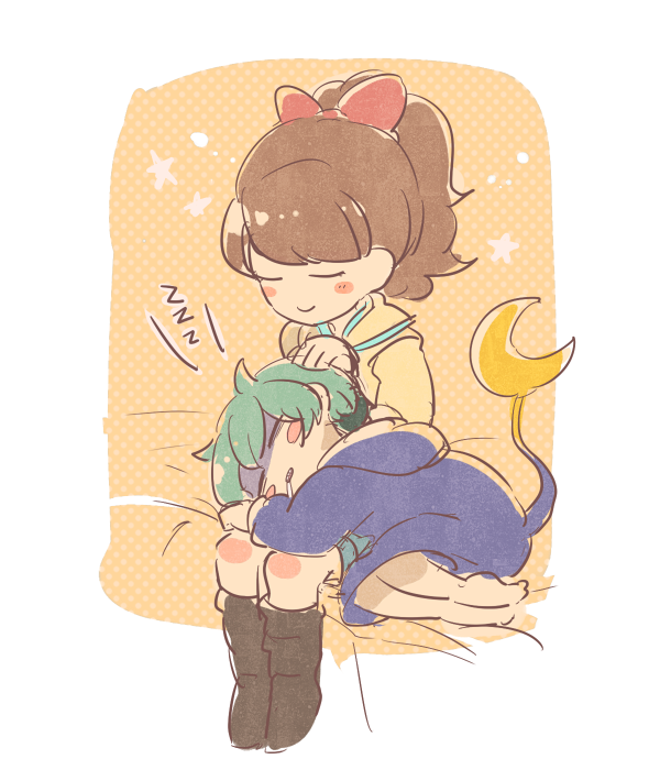 10s, 1boy, 1girl, asumi_chikyuu, barefoot, blush, blush_stickers, brown_hair