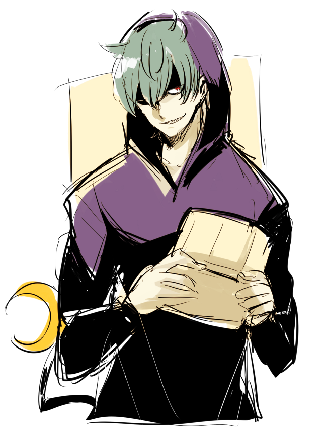 10s, 1boy, aged_up, asumi_chikyuu, crescent, green_hair, handheld_game_console, hood