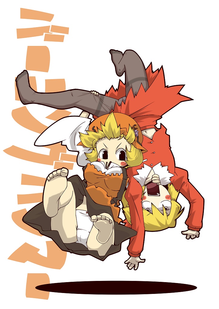 2girls, aki_minoriko, aki_shizuha, barefoot, blonde_hair, bow, bow_panties, brainbuster