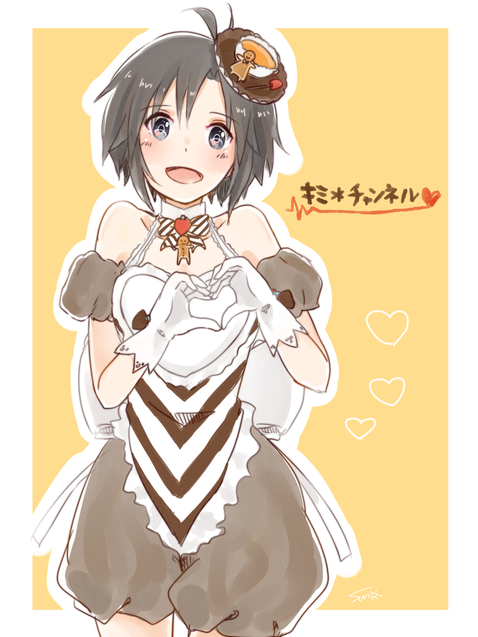 1girl, antenna_hair, apron, black_hair, bow, bowtie, female_focus, hair_ornament