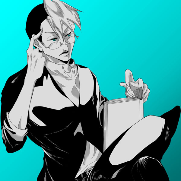 1boy, 3star, ace_attorney, bad_id, bad_pixiv_id, blue_background, book, glasses