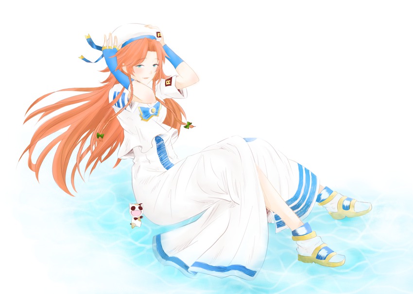 00s, 1girl, alternate_costume, aria_(manga), blouse, blue_eyes, blue_gloves, capelet