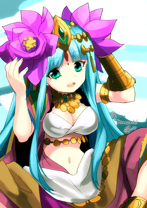 1girl, armlet, bad_id, bad_pixiv_id, blue_eyes, blue_hair, breasts, circlet
