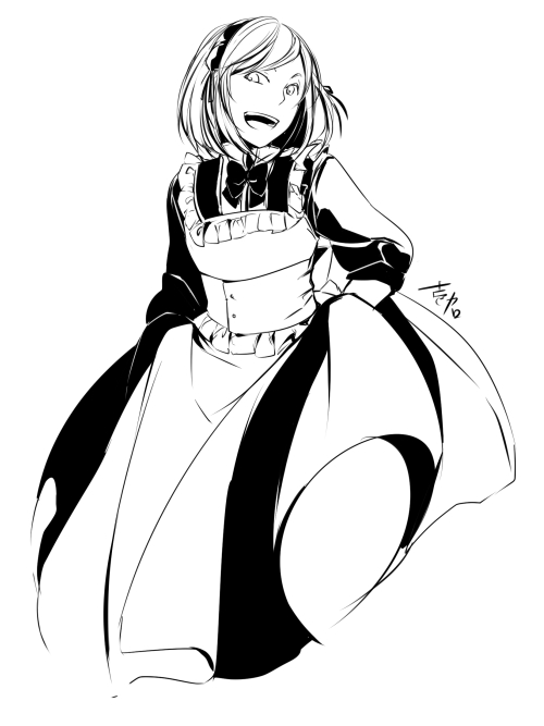 1boy, artist_name, barisol_no_kodomo_wa_hitorikko_(vocaloid), behemo_barisol, crossdressing, crossdressing_(mtf), evillious_nendaiki, greyscale, ichi_ka, kagamine_len, looking_at_viewer, maid, maid_headdress, male_focus, male_maid, monochrome, open_mouth, short_hair, smile, solo, trap, vocaloid