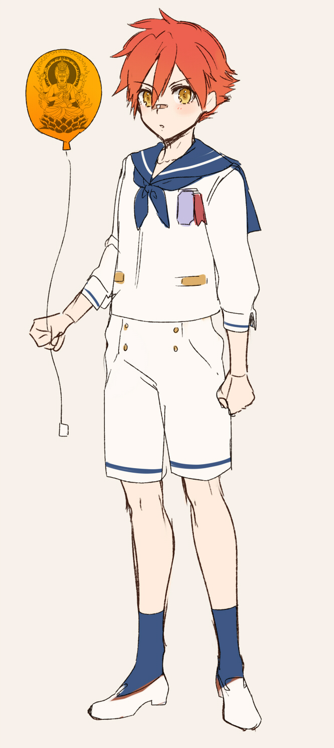 10s, 1boy, :o, acala, aizen_kunitoshi, balloon, bandaid, bandaid_on_face