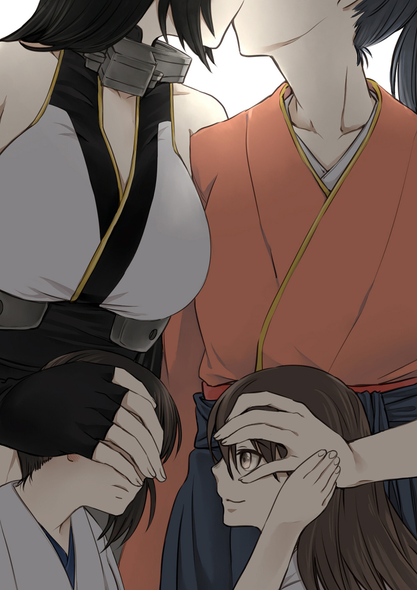 10s, 4girls, aged_down, akagi_(kancolle), bai_lao_shu, breasts, covering_another's_eyes, covering_own_eyes