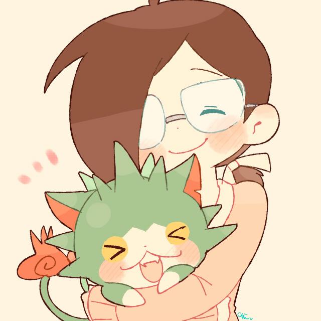 >_<, 10s, 1boy, blush, brown_hair, cat, chiyoko_(oman1229), closed_eyes